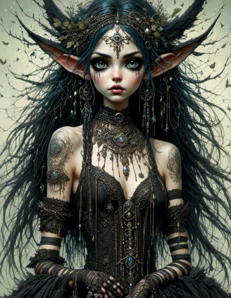 Whimsical Elven Huntress in Gothic Style