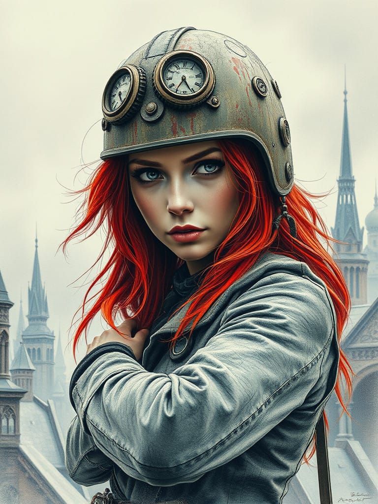 Determined Post-Apocalyptic Warrior in Dark Fantasy Style