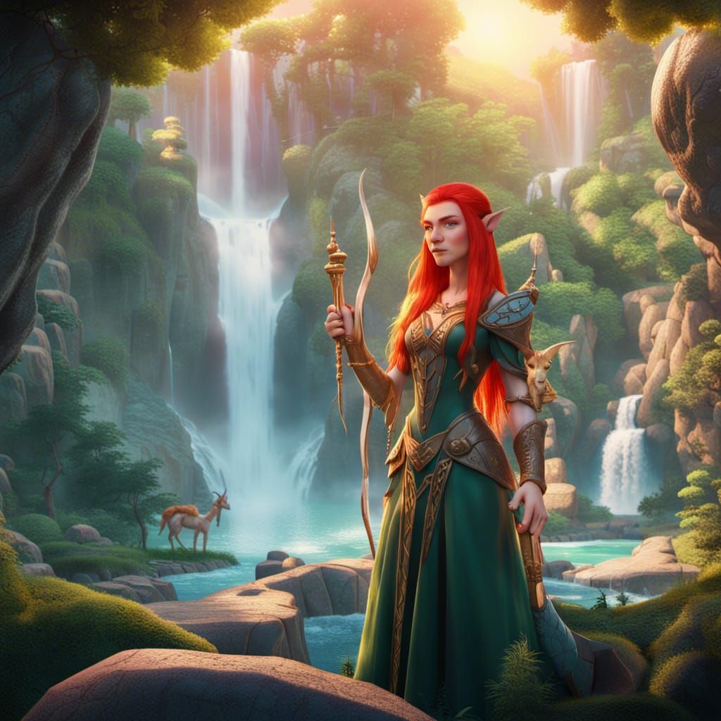 Elven Noble Lady and Unicorn in Pixar Style