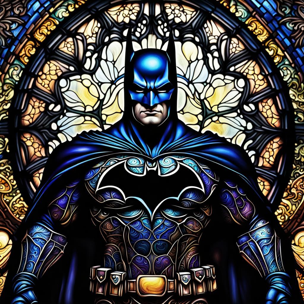 Stained Glass Batman with Fractal Filigree in 4K