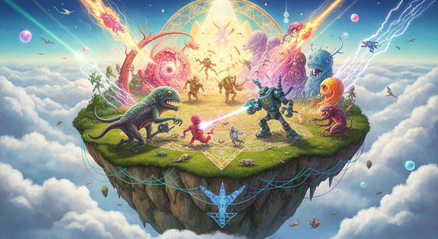 Chaotic Battle on Floating Island in Psychedelic Style