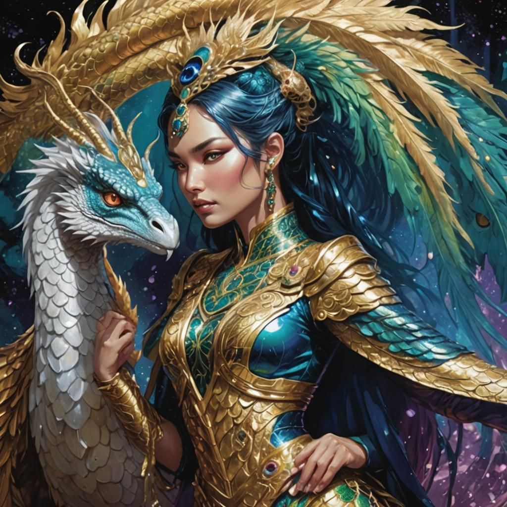 Metallic Woman with Peacock Hair in Comic Art