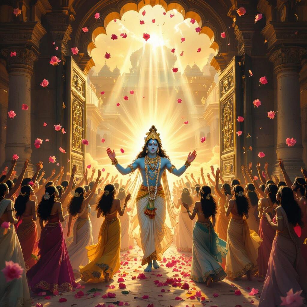 Lord Krishna Frees Princesses From Demonic Palace