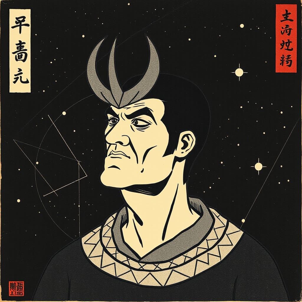 Vulcan in Stoic Contemplation, Woodblock Style