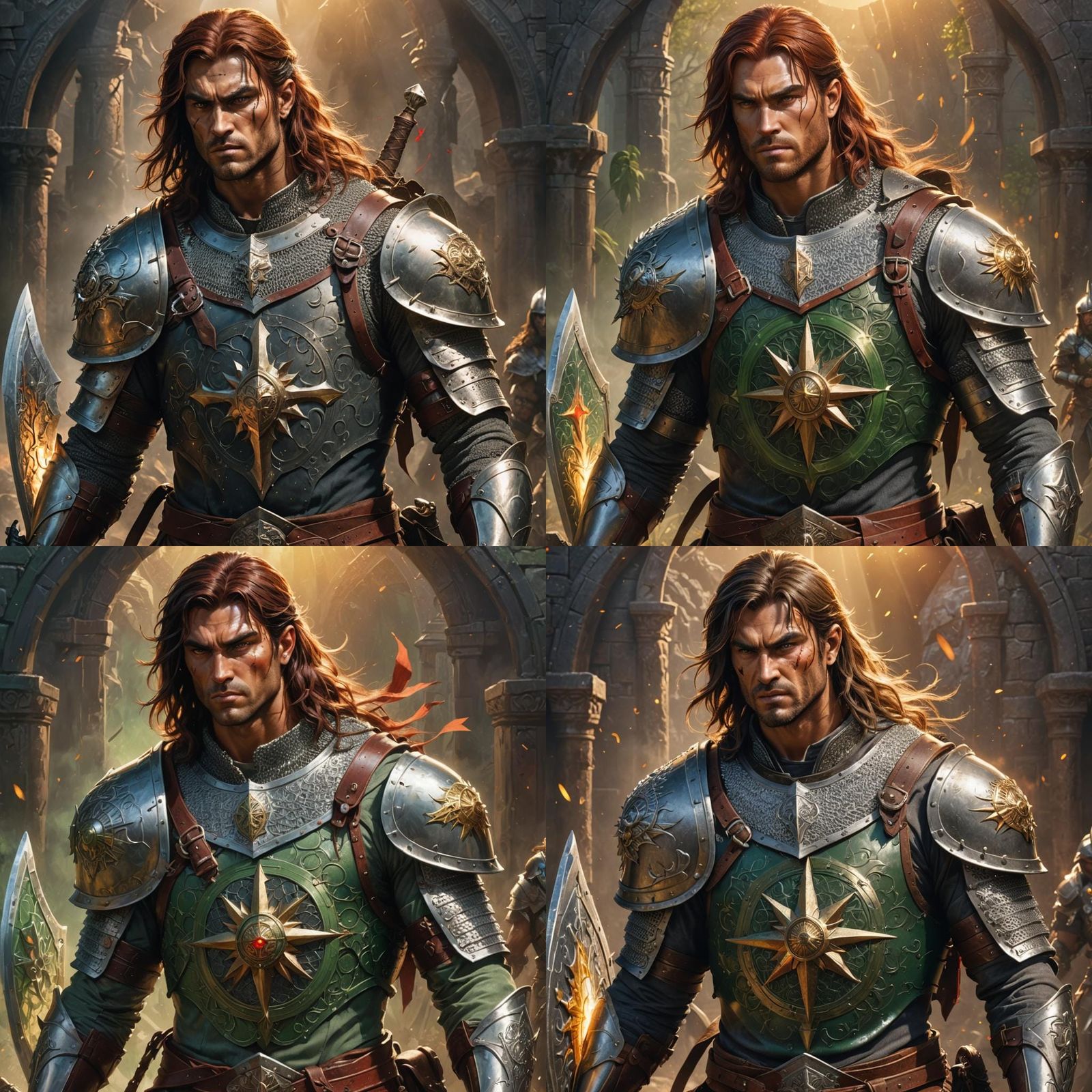 Fantasy Warrior with Warhammer and Sunburst Shield