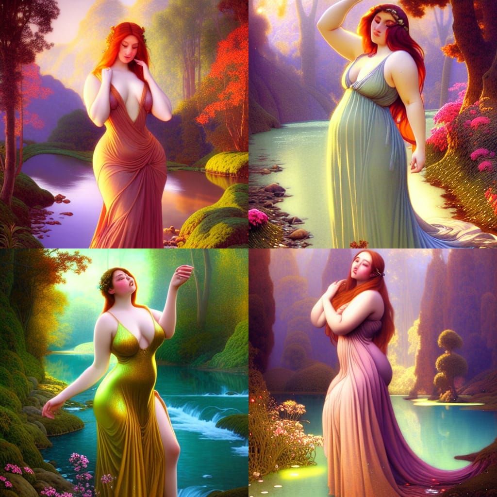 Renaissance Goddess in Rococo Style by a Stream