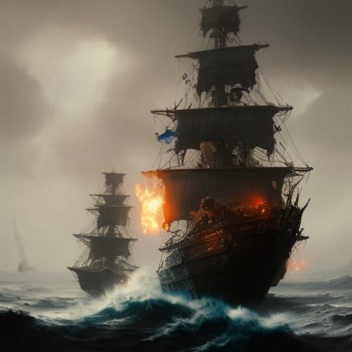 Burning Pirate ship