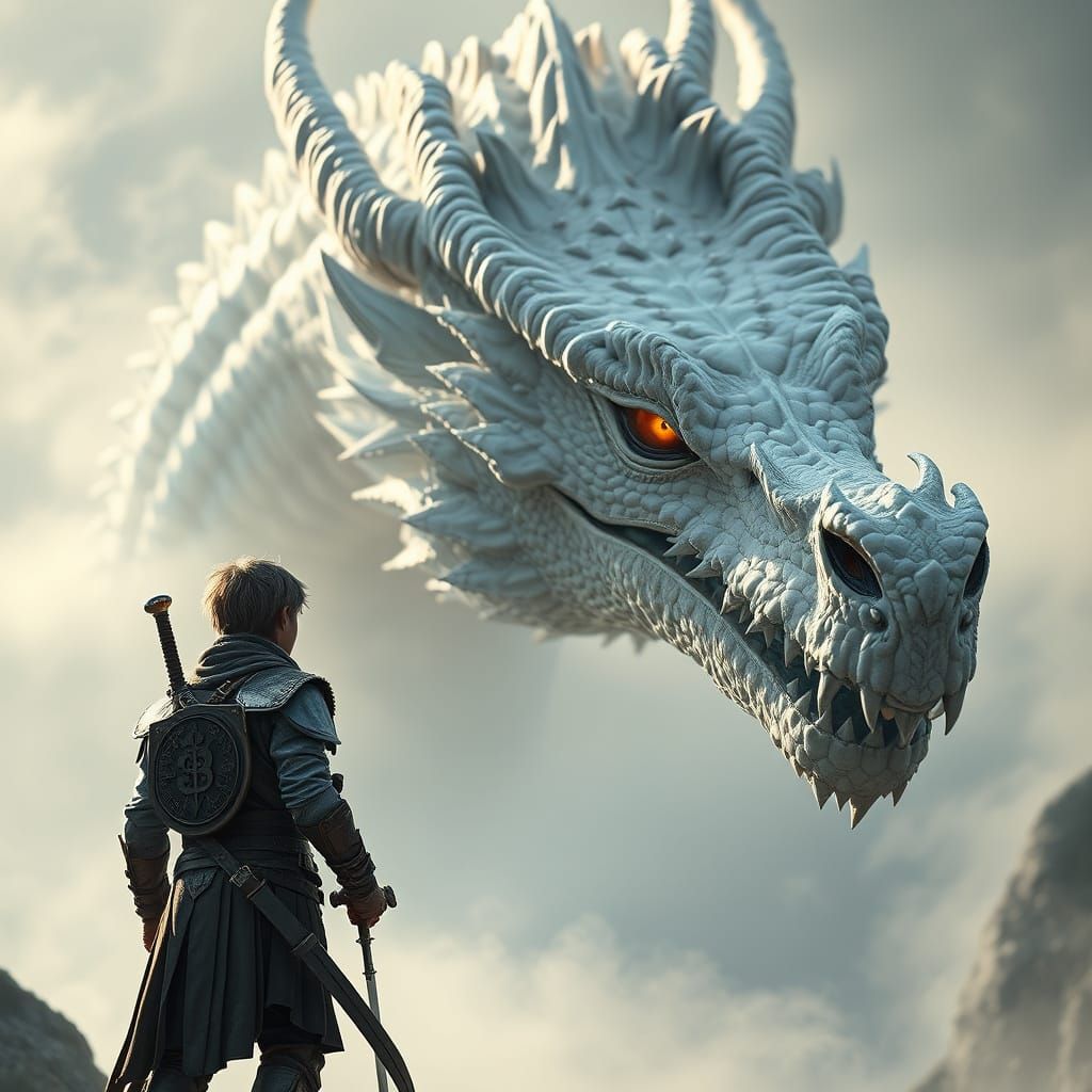 Majestic White Luck Dragon in a Mystical Atmosphere