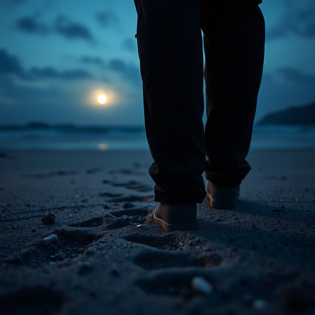Moody Seascape at Night with Foghorn in Hyperrealism