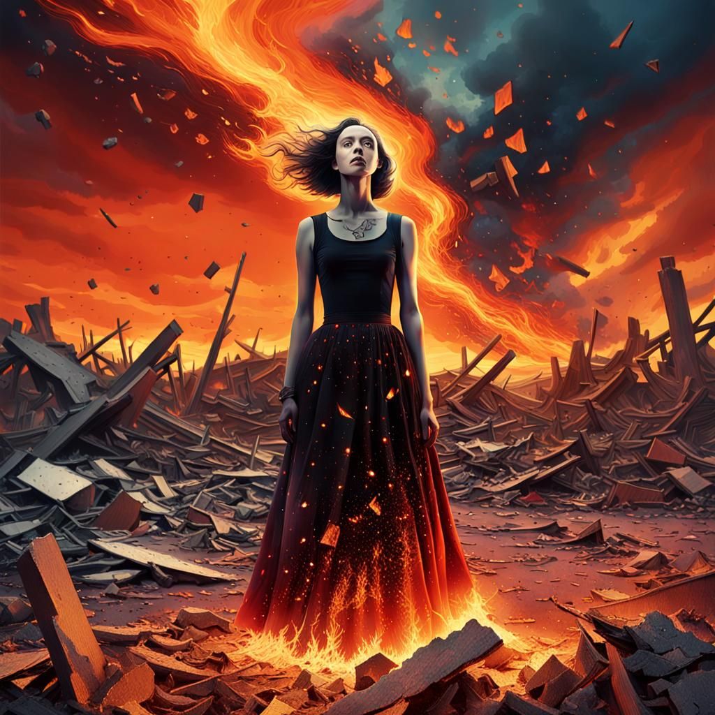 Surreal Woman in Dystopian Landscape, Salvador Dali Style