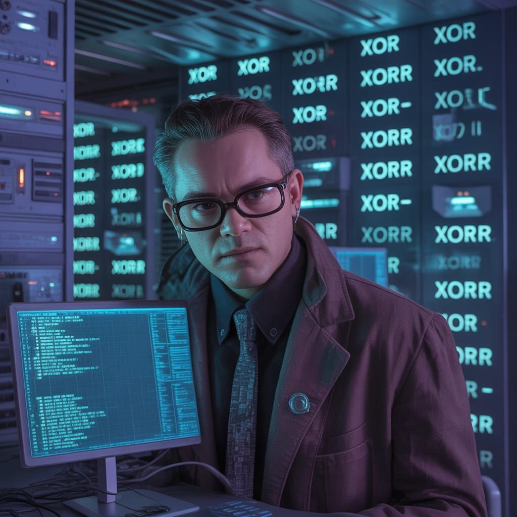 Cyberpunk XOR-cist Computer Programmer in Intense Style