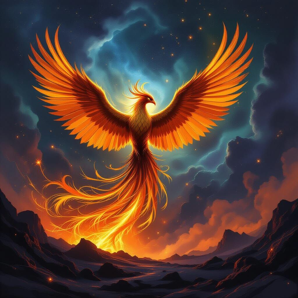 Majestic Phoenix Rises from Volcanic Nebula