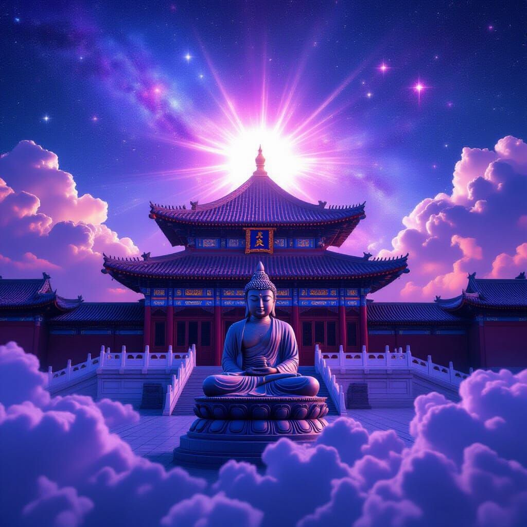 Ancient Chinese Temple in Cosmic Nebula