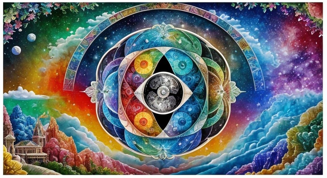 Majestic Landscape in Pearlized Abalone Colors with Yin-Yang...