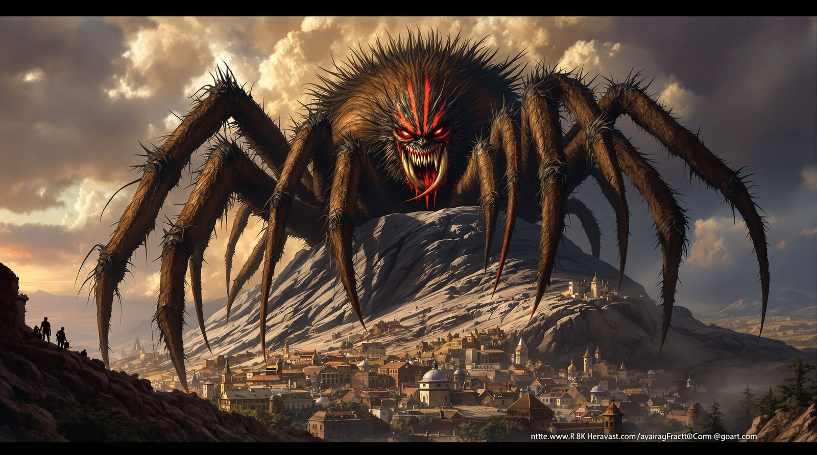 Giant Spider God on Mountain Throne in Fantasy Art Style