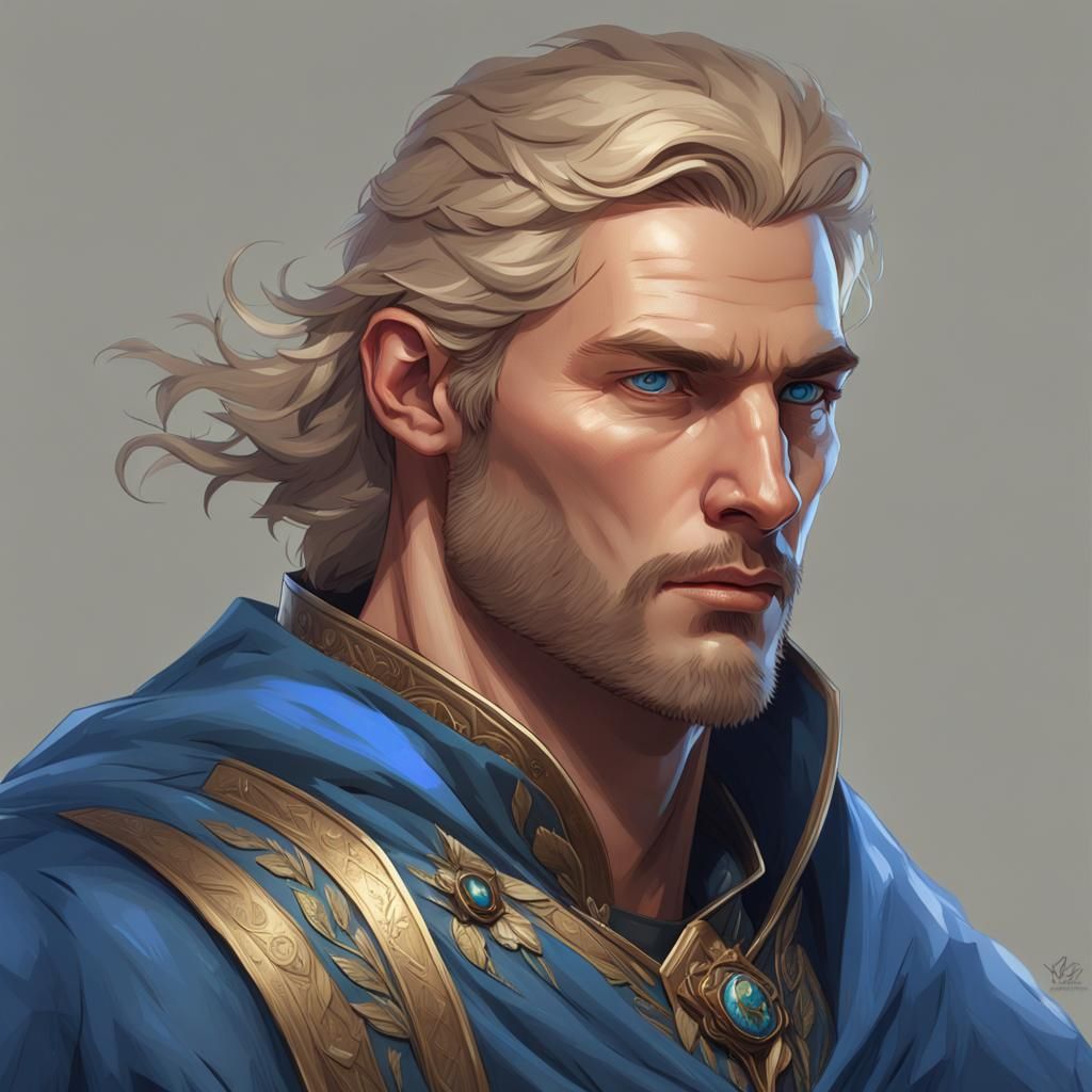 Handsome Man with Blue Cloak: Hyperdetailed Portrait