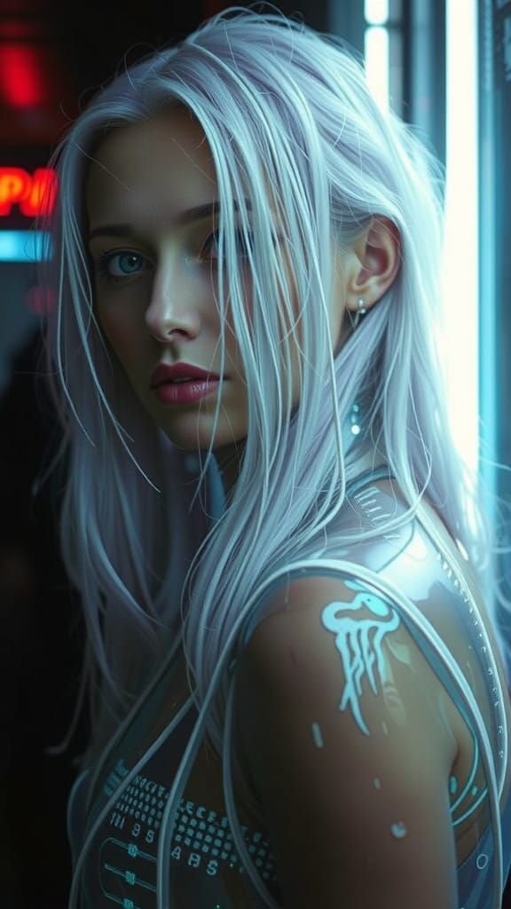 Cyberpunk Goddess in Lavender Hair and Blue Eyes