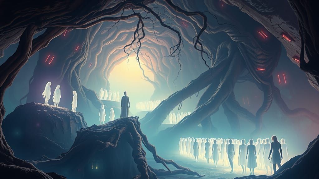 Ethereal Beings in Iridescent Cavern