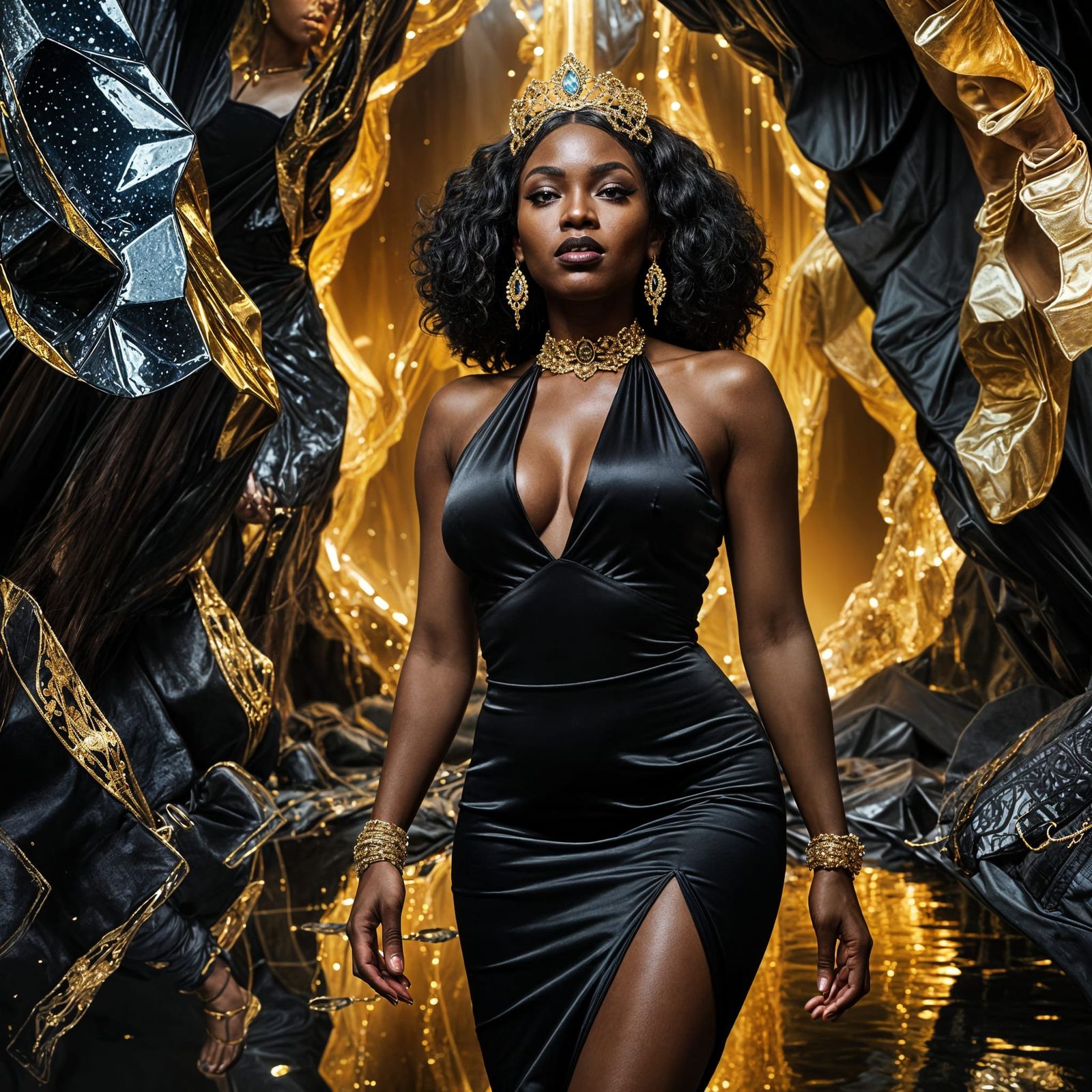 Voluptuous Trans Woman in Gold-Accented Geode