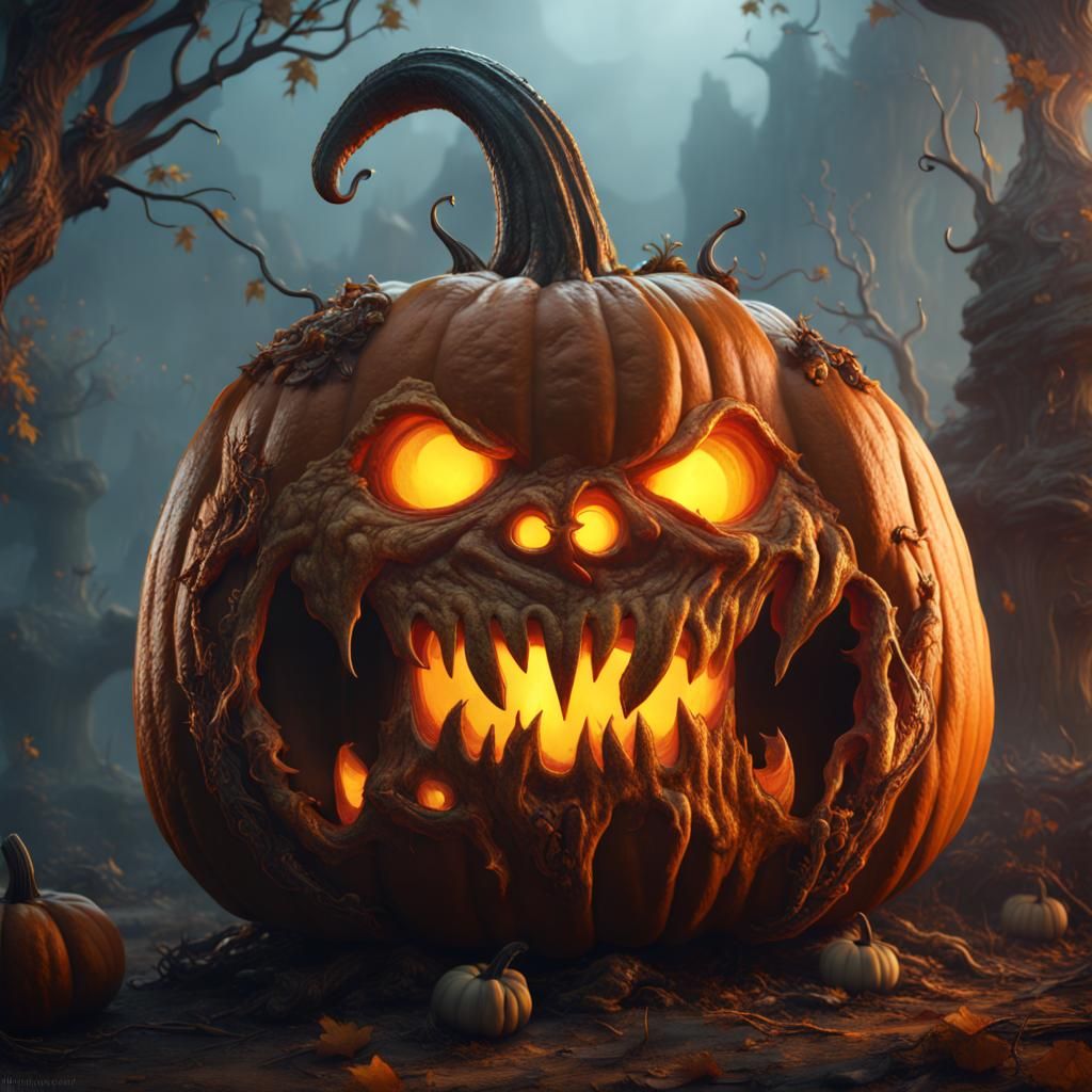 Fantastical Pumpkin Monster in Detailed Digital Painting