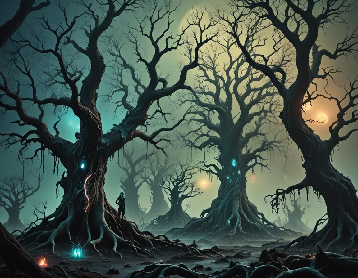 Surreal Alien Creatures in a Misty Landscape