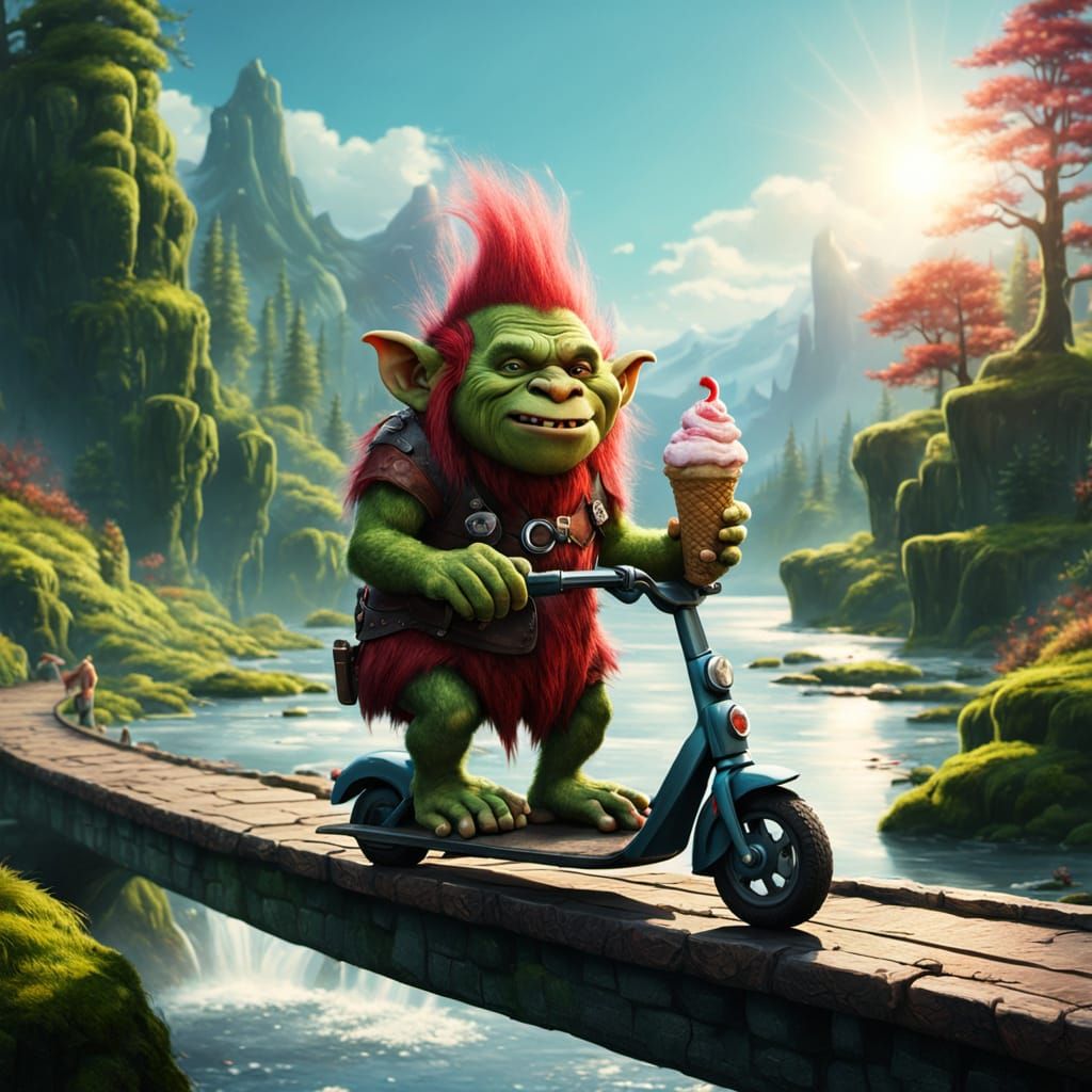 Troll on Scooter with Glowing Stone