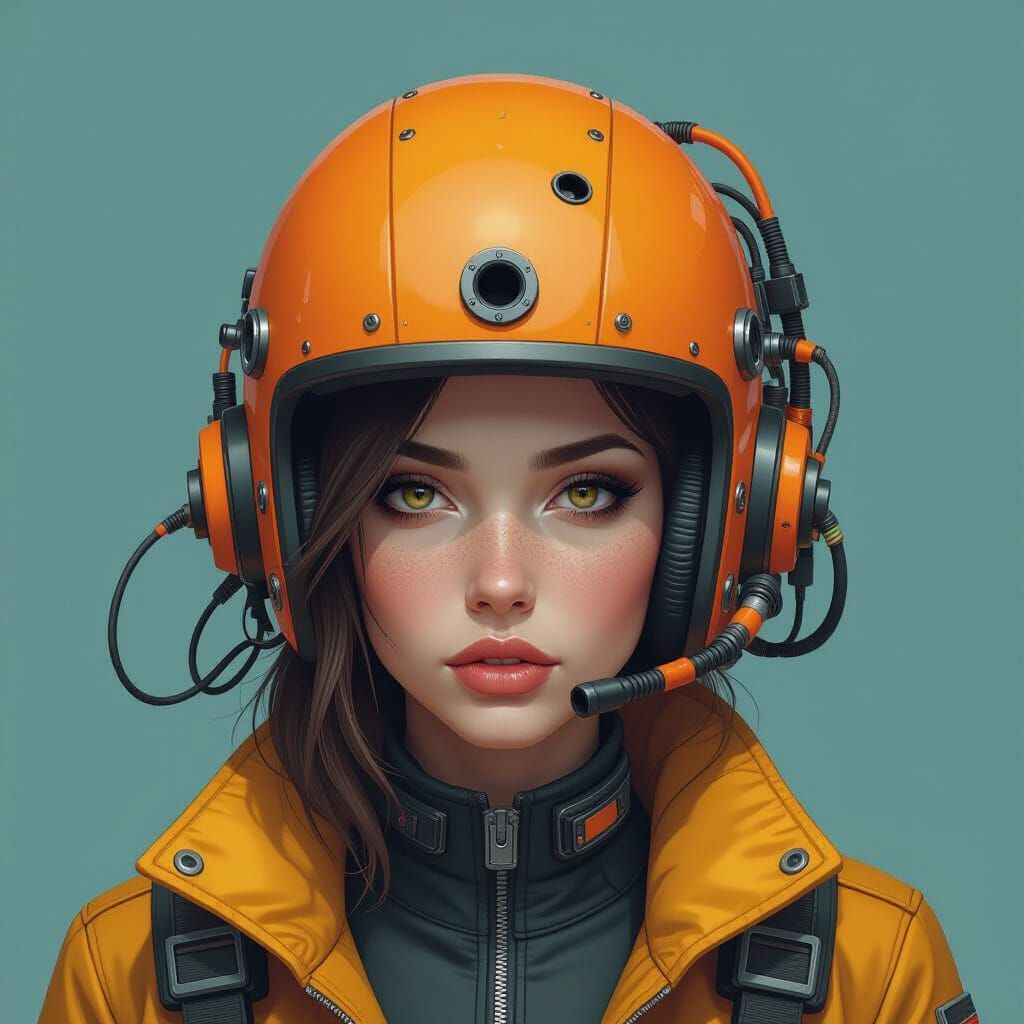 Woman with Tan Eyes and Cyberpunk Helmet
