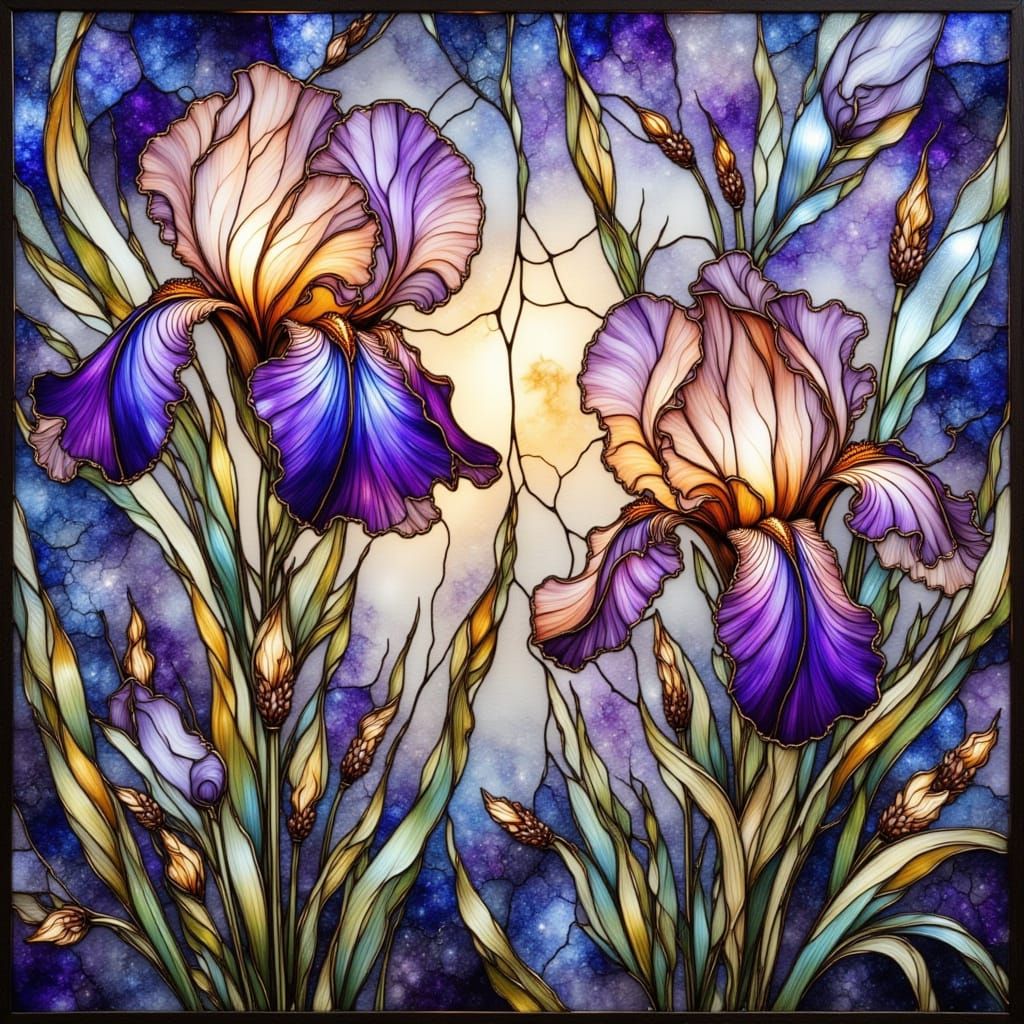Bioluminescent Irises in Gothic Surrealism Style