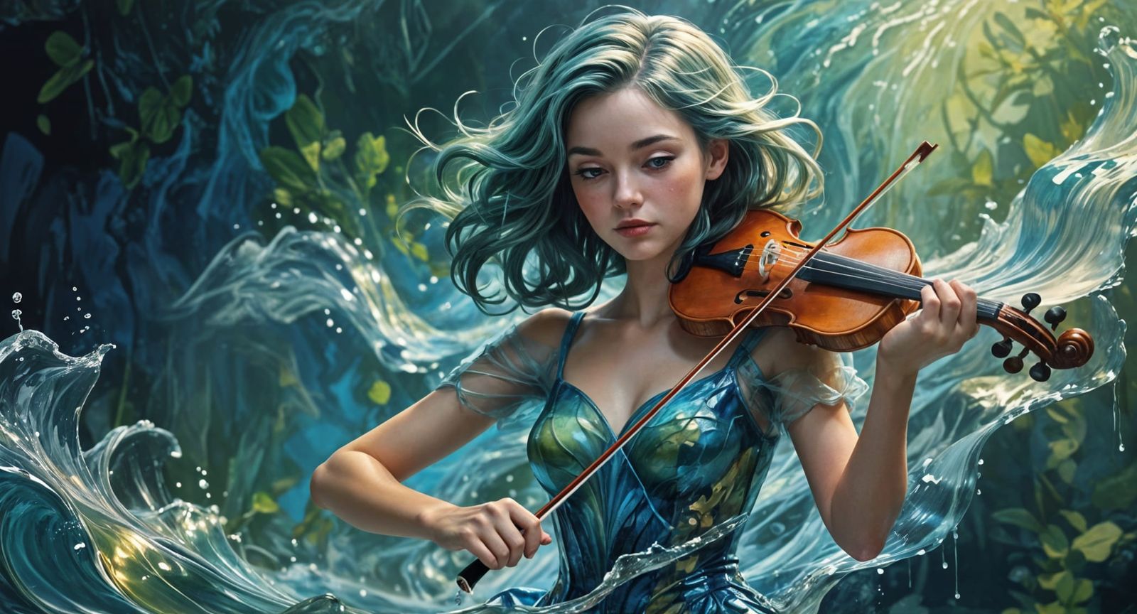 Violin Sculpture Made of Water Waves