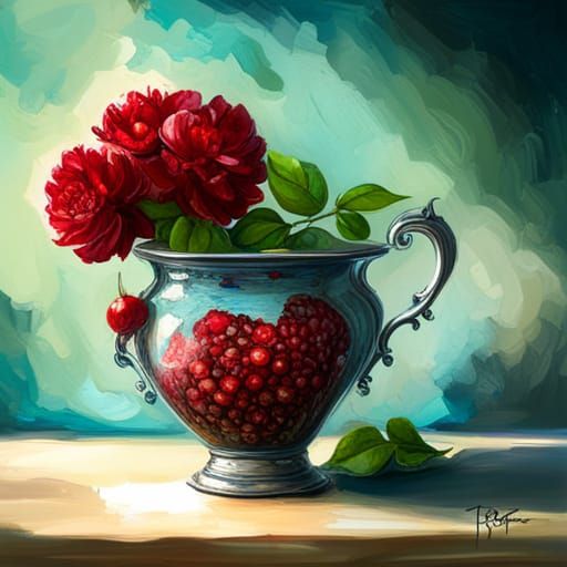 Silver Cup and Roses: Fantastical Still Life