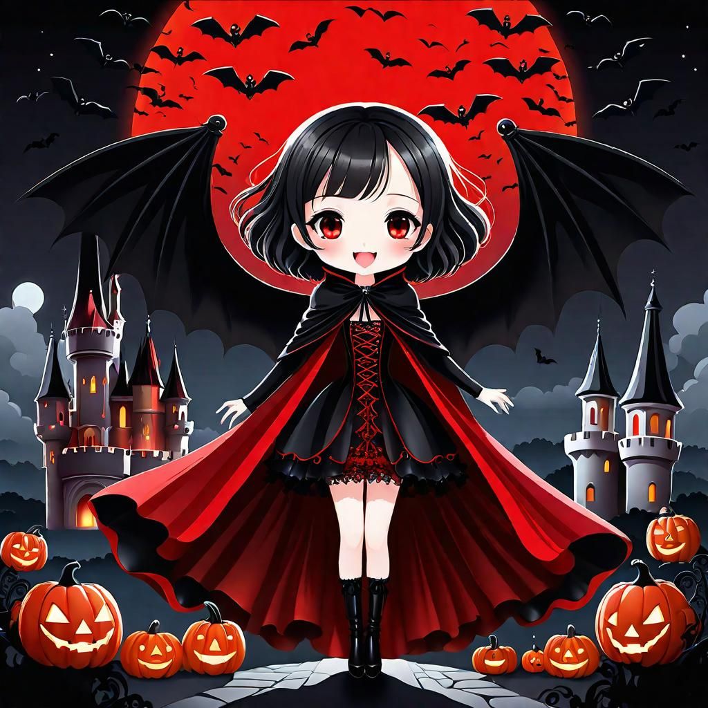 Anime Vampire Girl in Halloween Castle