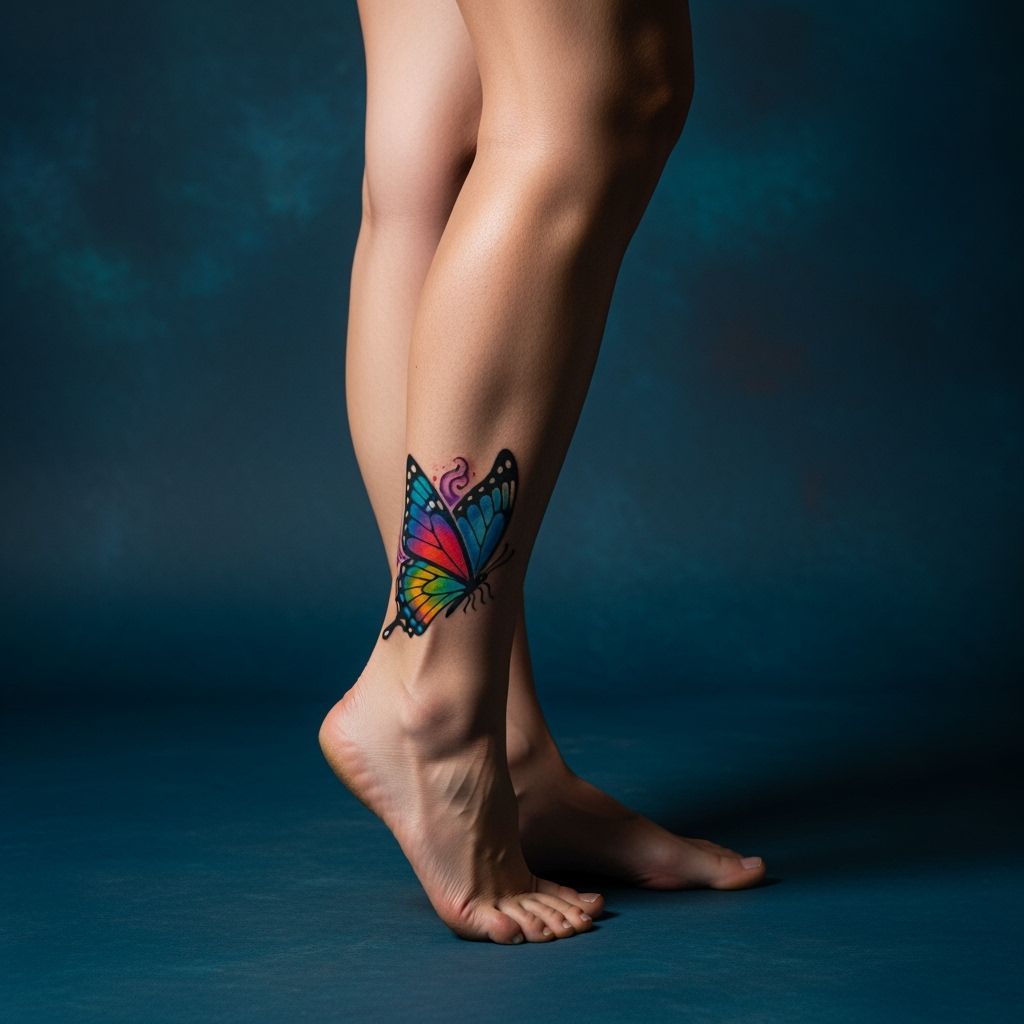 Butterfly Ankle Tattoo in Cinematic Photorealistic Style
