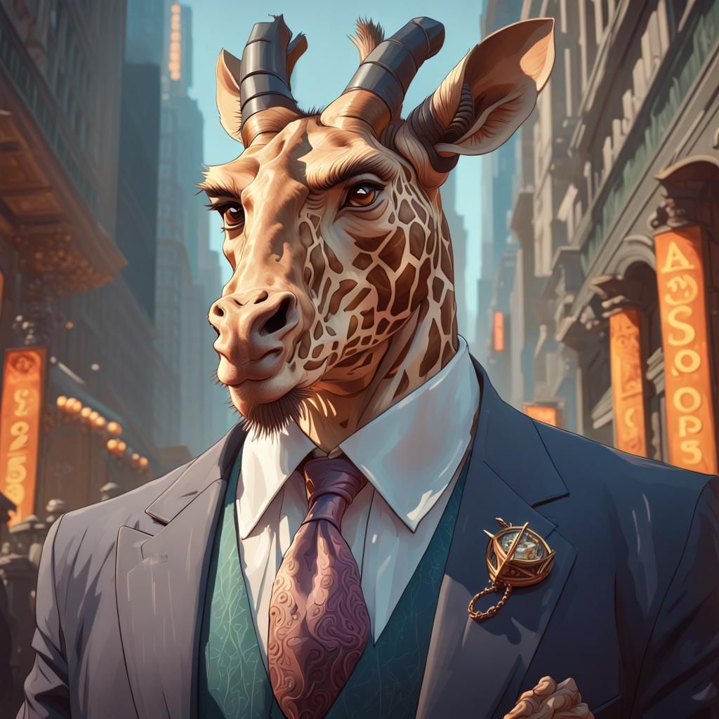 Giraffe Mob Boss Portrait in Art Nouveau Style