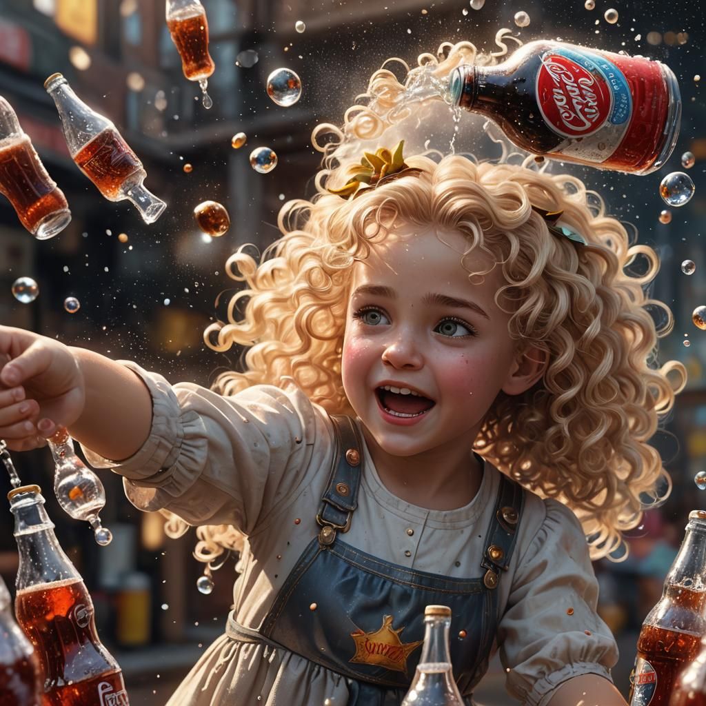 Blonde Girl Opens Soda Bottle: Fantasy Concept Art