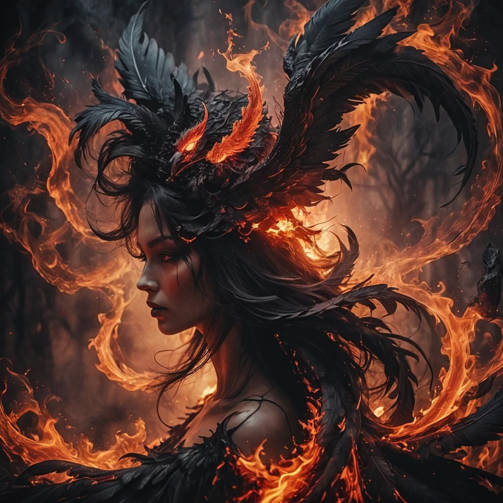 Demonic Winged Silhouette in Blazing Hellscape