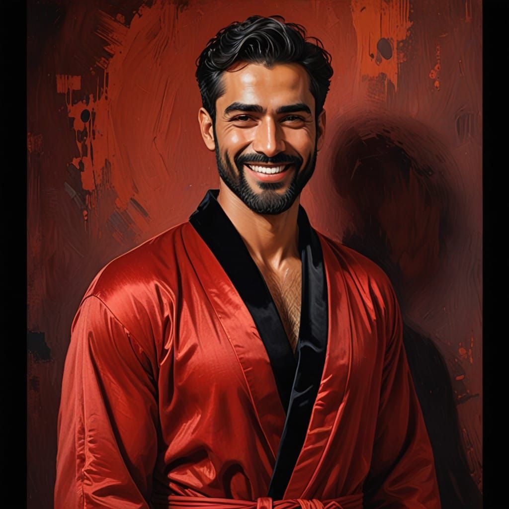 Charming Gentleman in Red Velvet Robe