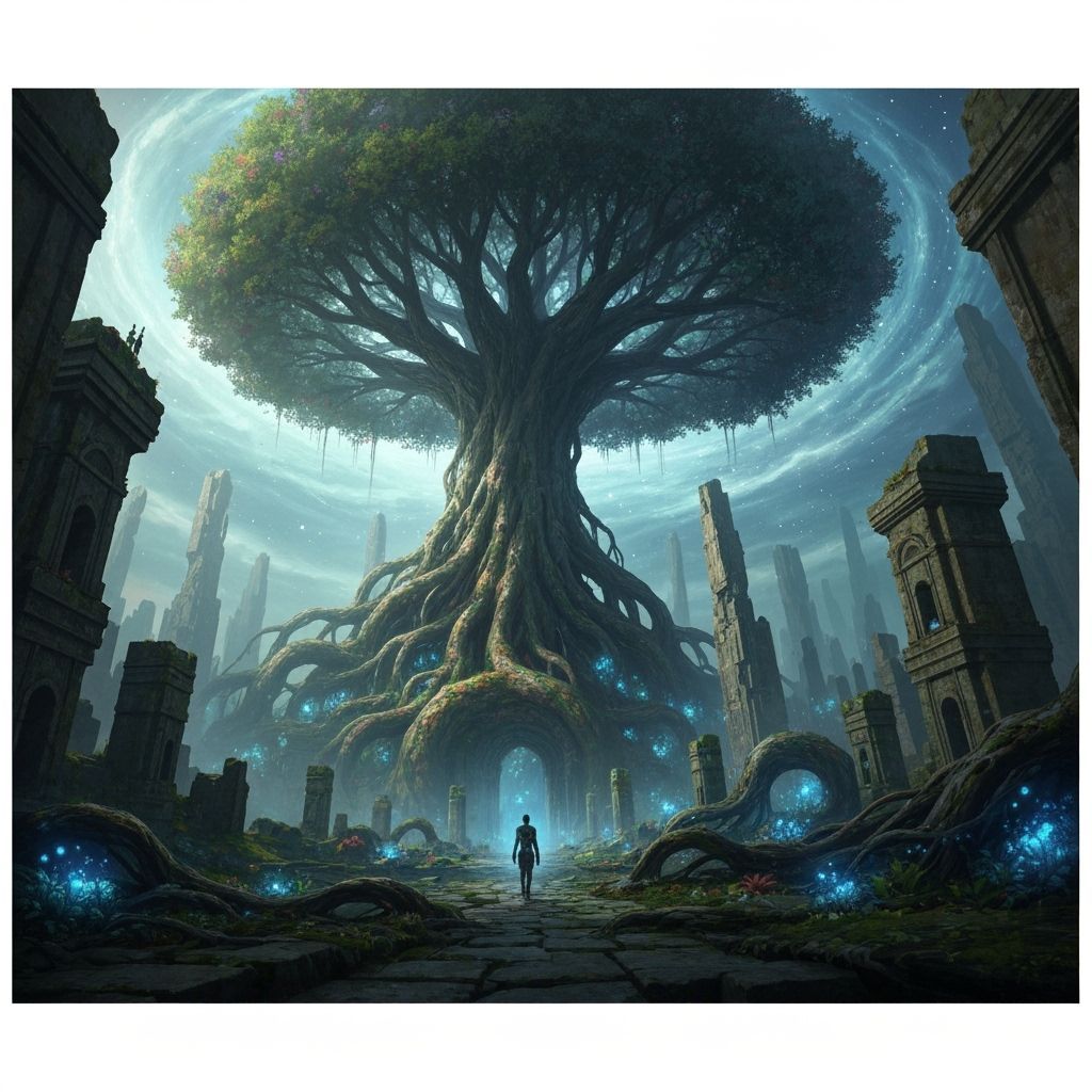 Ancient Tree Roots Intertwined With Forgotten City Ruins