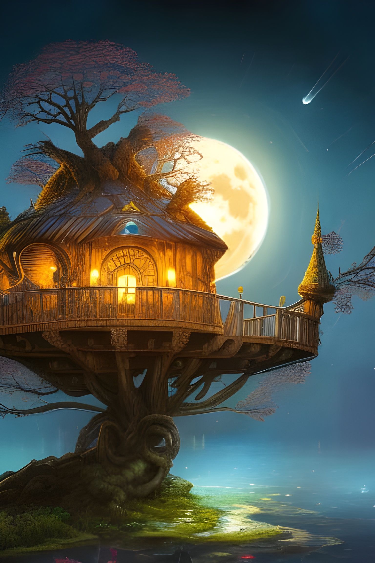 Moon Treehouse Fantasy Digital Art