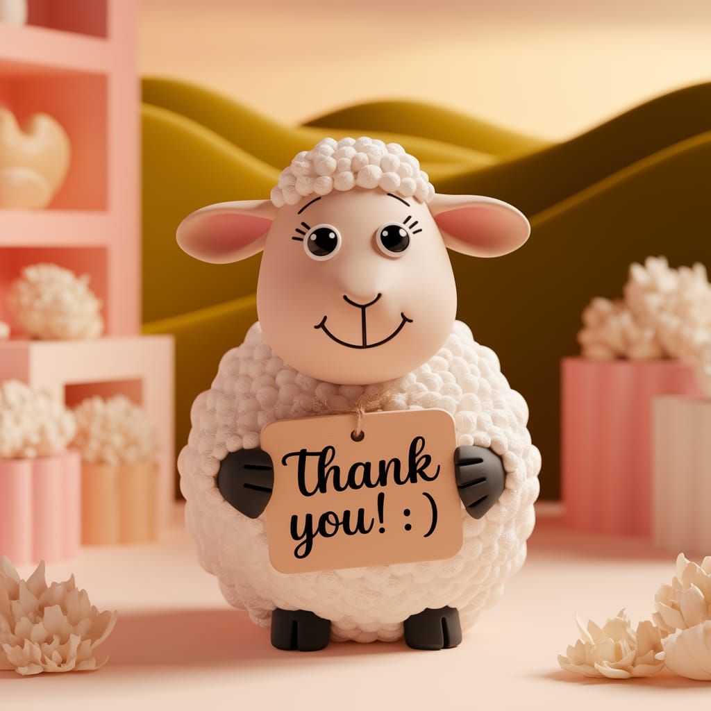 Charming Clay Sheep With Thank You Sign