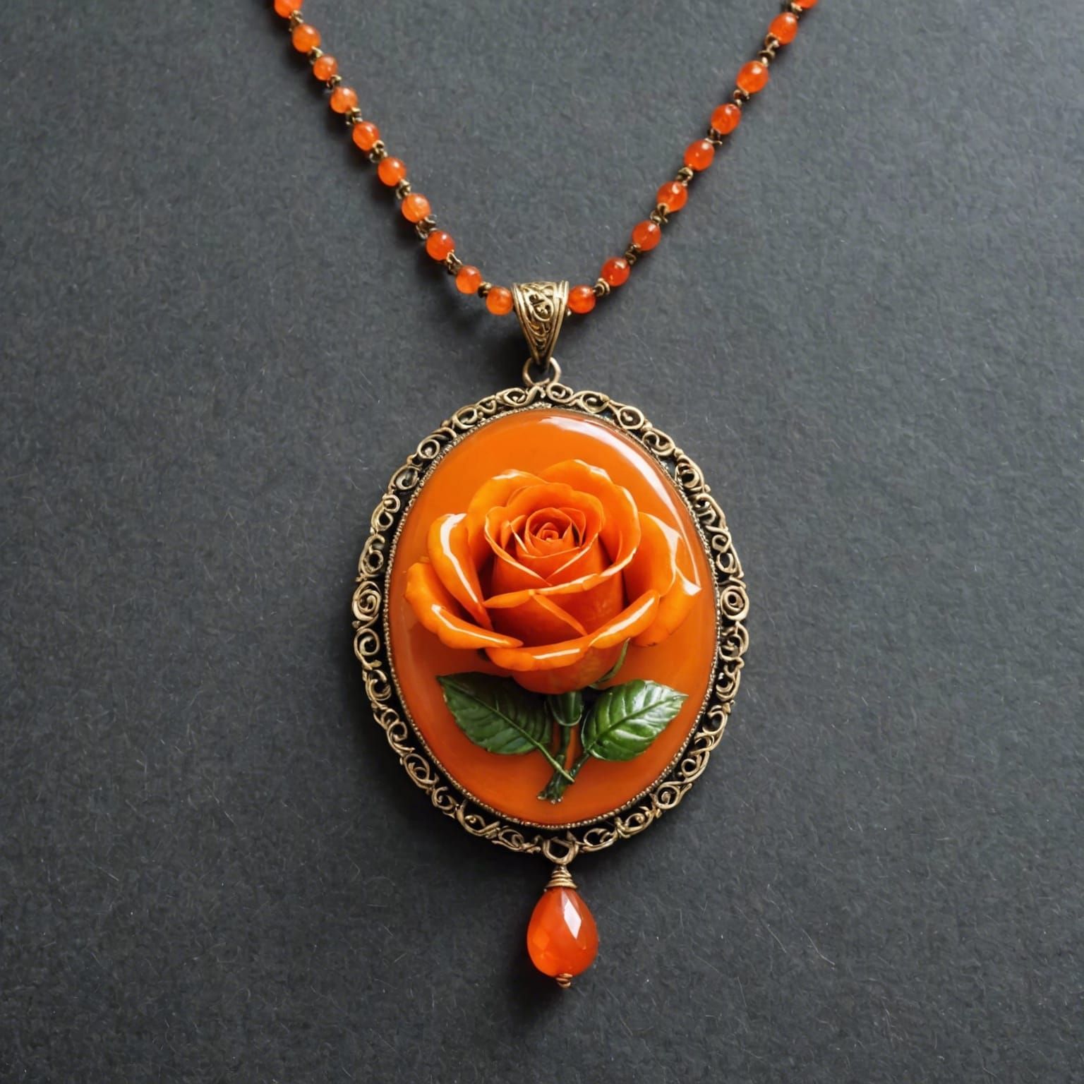 Orange Roses and Carnelian Pendant Still Life
