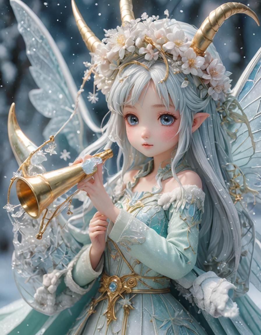Snow Fairy Girl with Ice Horn, 3D Anime Art