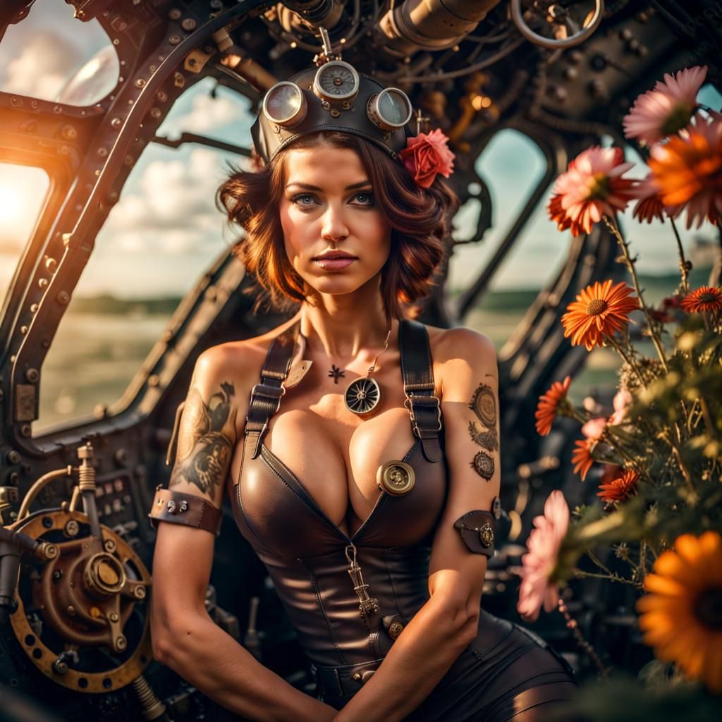 Steampunk Pilot Portrait in Evening Light