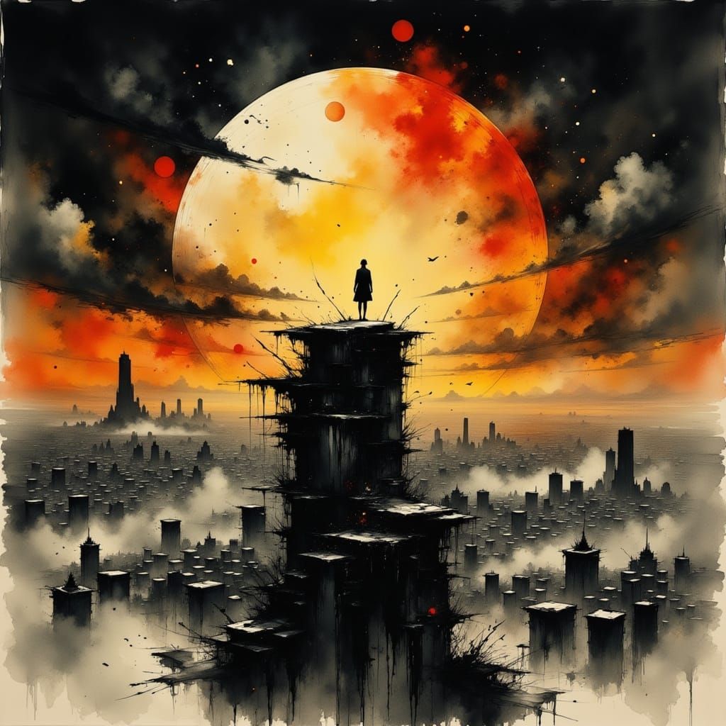 Desolate Post-Apocalyptic Cityscape in Dark Gritty Illustrat...