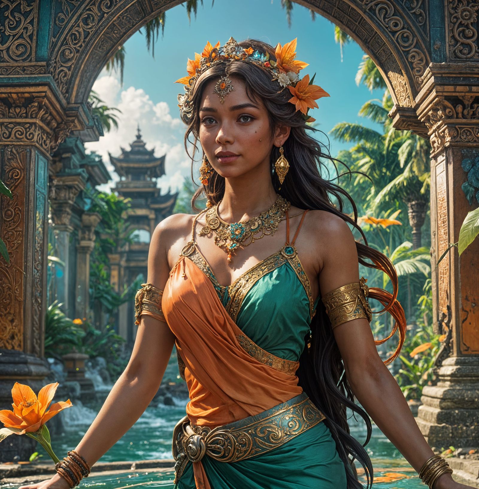 Bali Concept Art in Orange and Teal