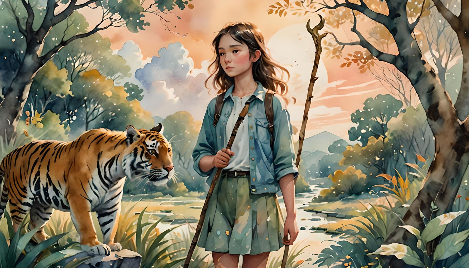 Woman Outdoors with Landscape