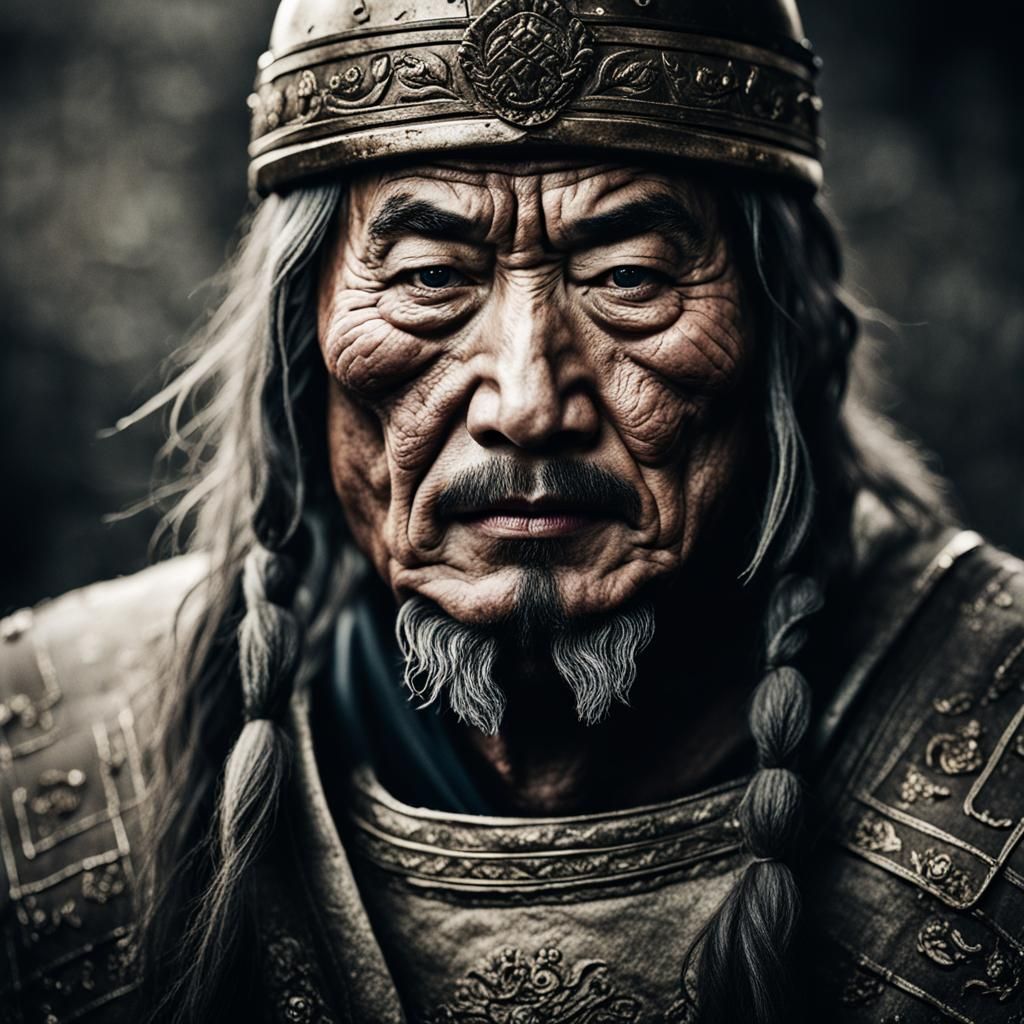 Fierce Portrait of Genghis Khan, Mongol King
