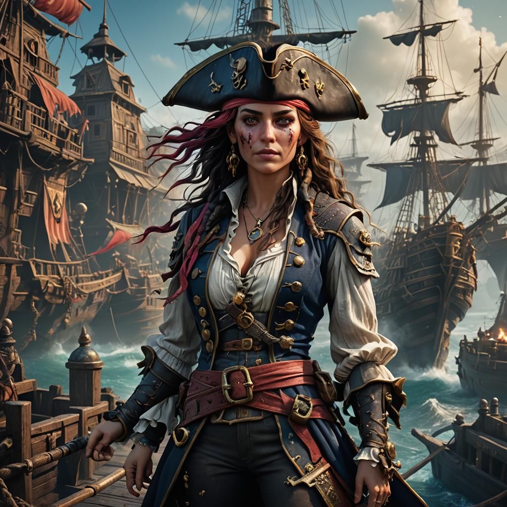 Detailed Matte Painting of a Female Pirate