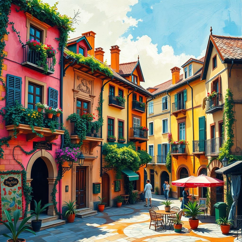 Vibrant Houses in Whimsical Town Square