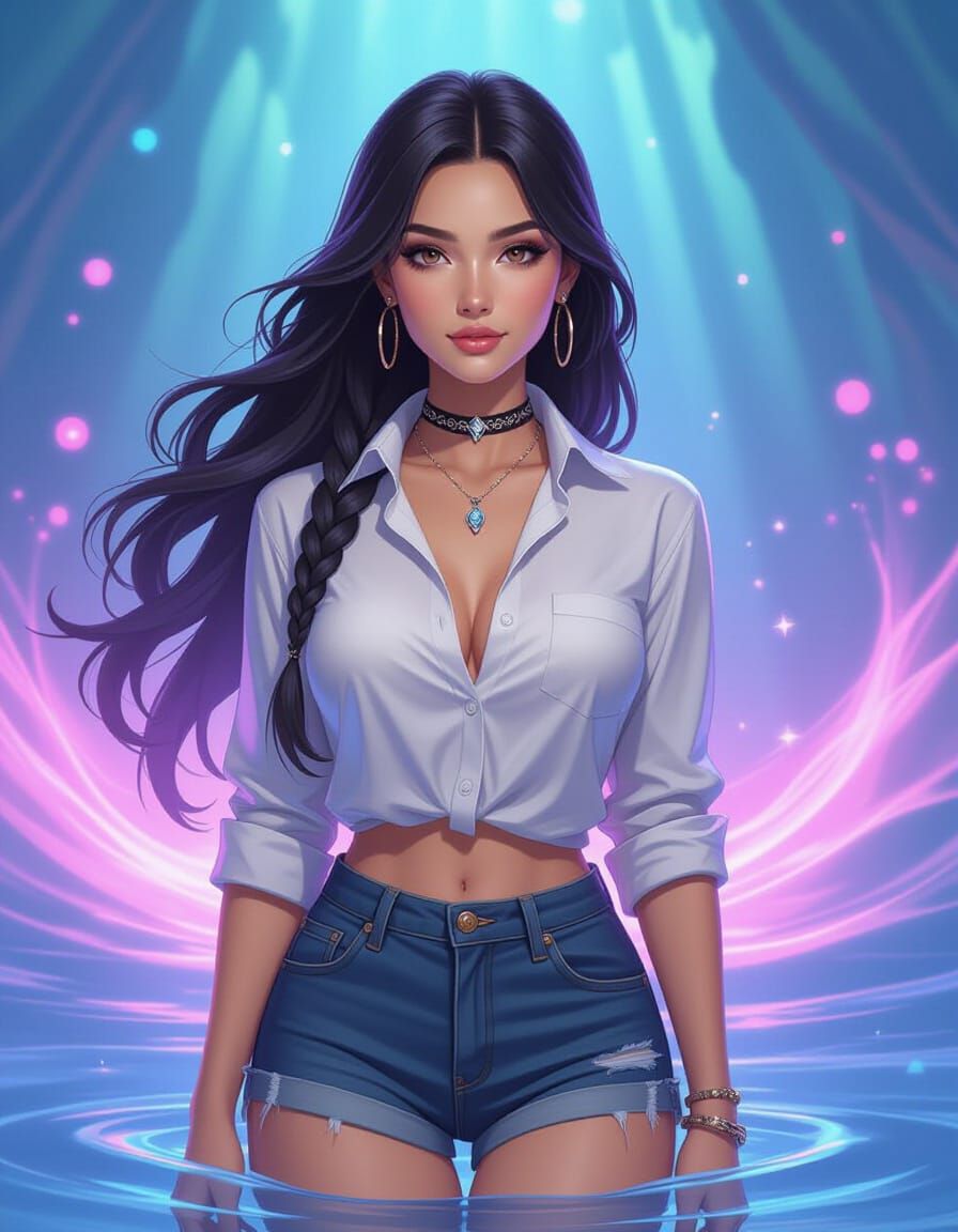 Elegant Woman in VR Arena with Sound Magic