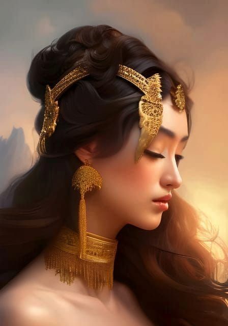 Golden Goddess Portrait in Hyperdetailed Style